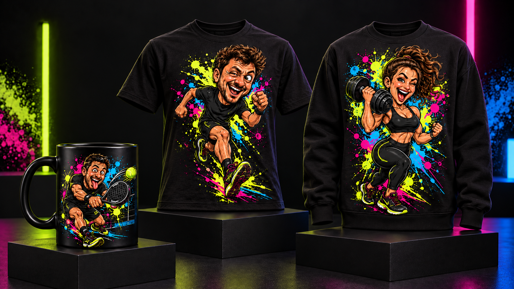 T-shirt, sweatshirt et mug personnalisés avec des caricatures sportives V.N.R IMPRESS
